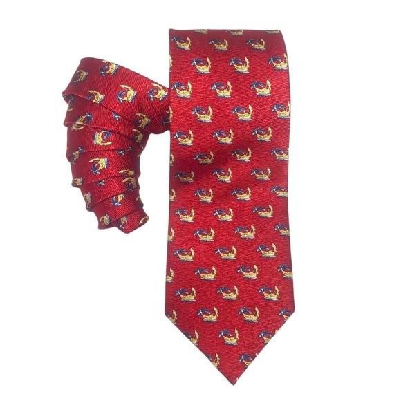 Men's Fashionable 100% Silk Red Necktie Tie Made in Italy Greek Argo Ship Print - Picture 1 of 7